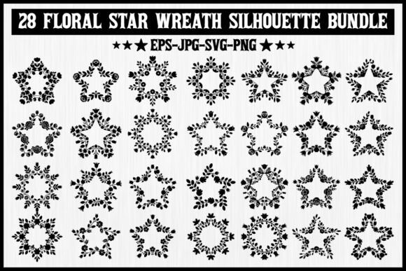 28 Floral Star Wreath Silhouette Bundle