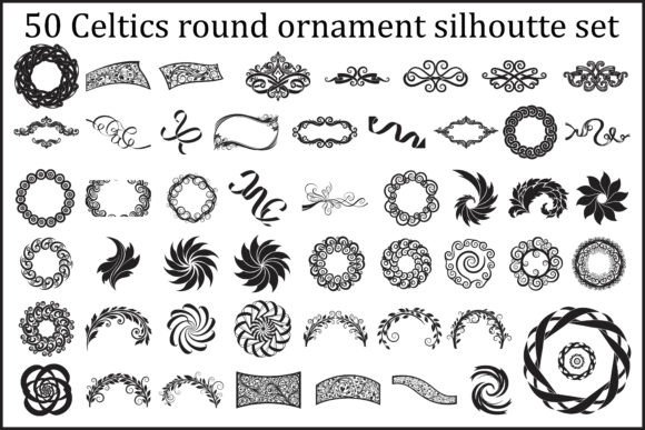 50 Celtic Round Ornament Silhouette Set