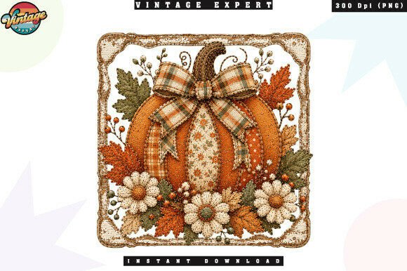 Autumn Pumpkin Floral Bow Patchwork PNG: Elevating Seasonal Design with Digital Craftsmanship