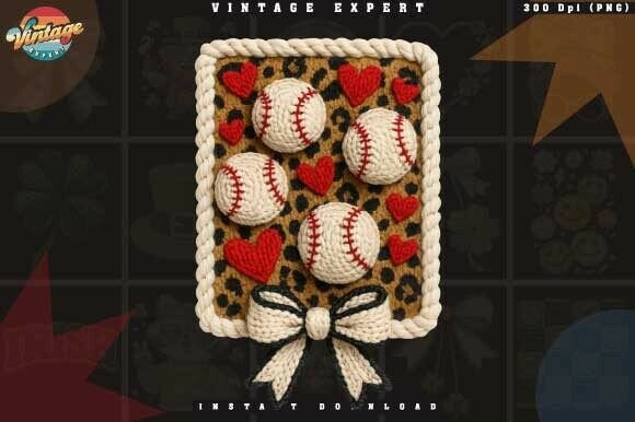 Baseball Heart Faux Crochet Yarn PNG