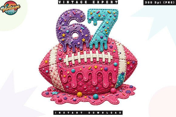Colorful Football Number 67 PNG: Elevating Sports Graphics with Faux Embroidery and Vibrant Details