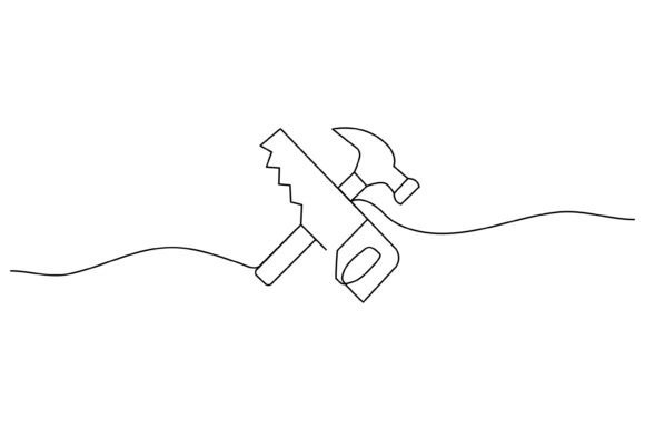Continuous Line Design of Hammer: Minimalist Art for Modern Visual Identity