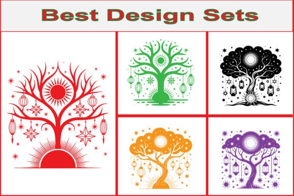 Fantasy Tree Night Sky Vector Design