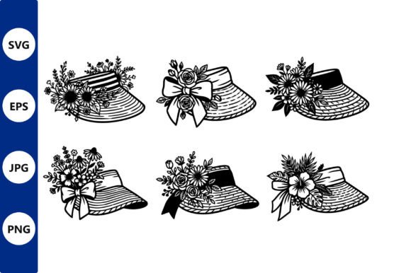 Floral Sun Hats Vector Set with Ribbons