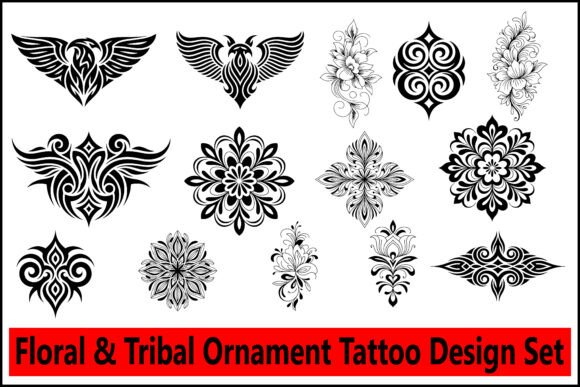 Floral Tribal Ornament Tattoo Set