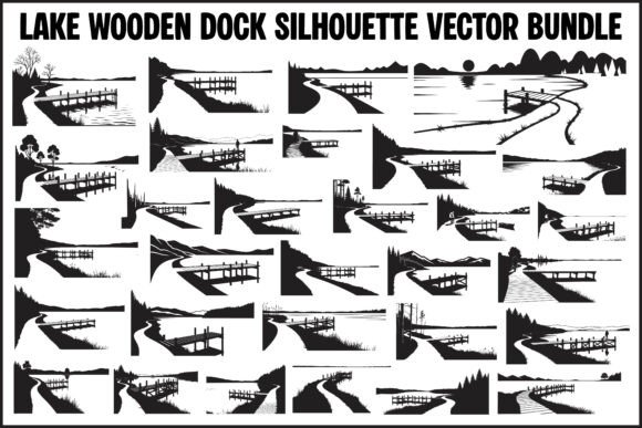 Lake Wooden Dock Silhouette Vector Bundle