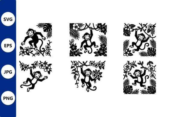 Monkey Silhouettes Jungle Vector Art Set
