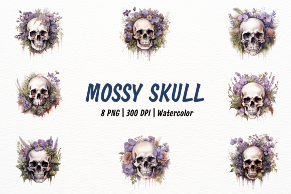 Realistic Watercolor Mossy Skull: Blending Botanical Elegance with Gothic Artistry