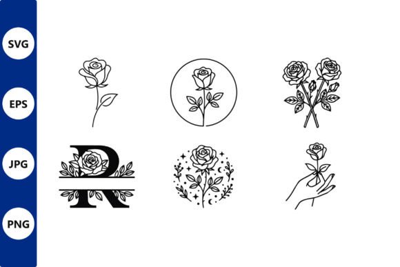 Rose Line Art Vector Set: Elevate Your Creative Projects with Timeless Monochrome Designs