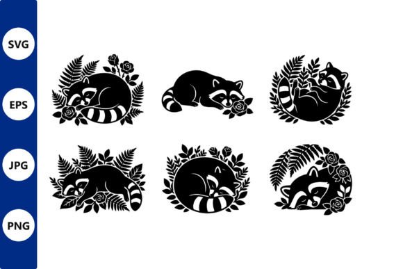 Sleeping Raccoon Florals Vector Design