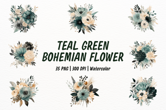Teal Green & Black Bohemian Set
