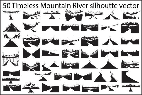 Timeless Mountain River Silhouette Vector