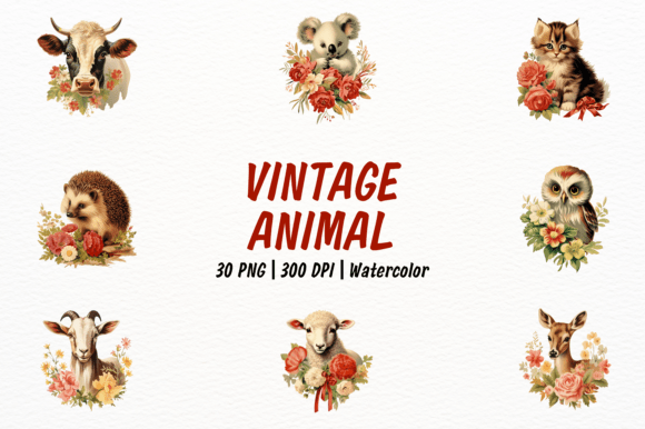 Vintage 1940s Animal & Flower Clipart